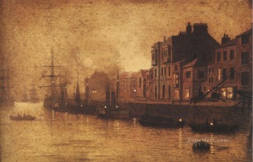  TK Pintura - Noche escenas de la ciudad de Whitby Harbour John Atkinson Grimshaw